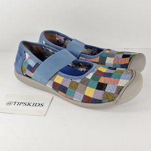 Keen Sienna MJ Blue Checkered Patchwork Canvas Mary Jane Flat Shoes Size 8